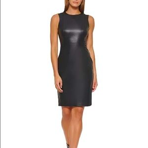 Calvin Klein Faux Leather Sheath Midi Dress (Classic & Basic Little Black Dress)